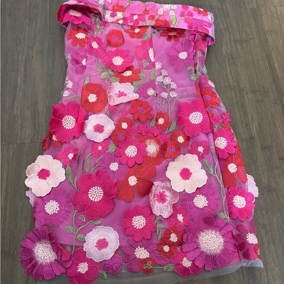 Altar'd State Dresses & Skirts - Altar'd State Pink Floral Appliqué Strapless Dress